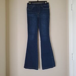 Spanx Womens Flare Pull-on Jeans Stretch Denim Blue Size Small Tummy Control